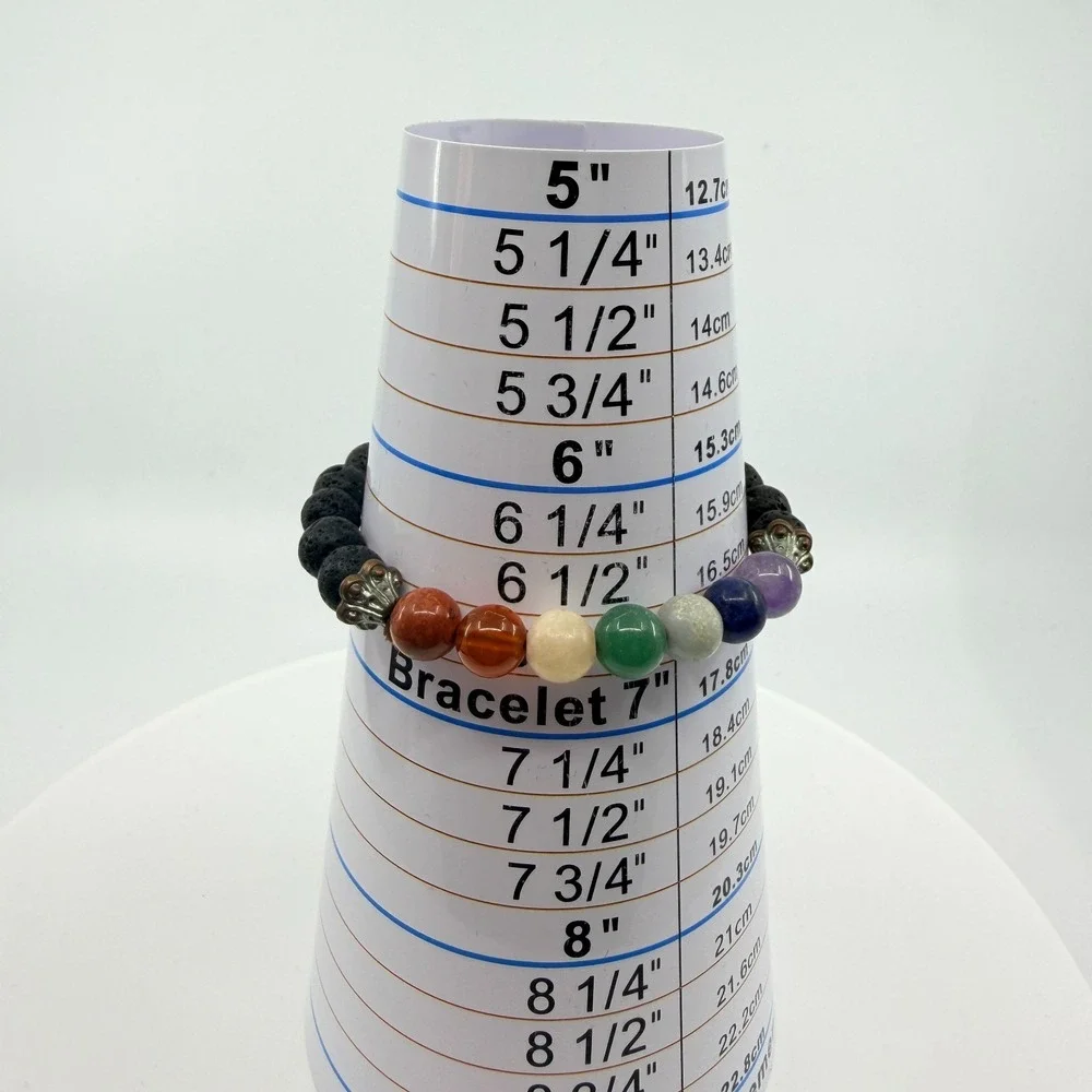 Vintage Bohemian 7 Chakra Lava Rock Stretch Beaded Healing Bracelet 90s